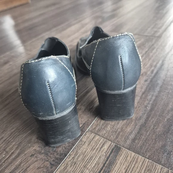 Elegant Blue Black Square Toe Block Heel 6B - Picture 6 of 11